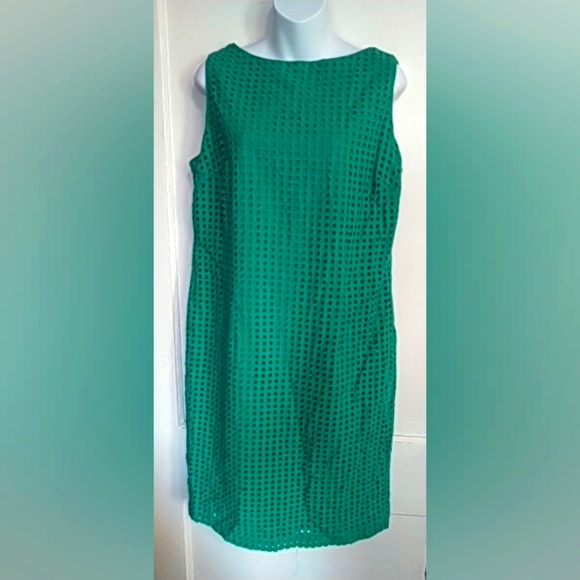 LIZ CLAIBORNE GREEN EYELET SHEATH DRESS - Picture 1 of 7
